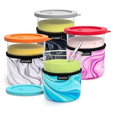 Imagem de ARCOOLOR Ice Cream Neoprene Sleeve, Reusable Insulated Sleeves for Ninja Creami Pints, Compatible with NC501, NC500 Series Deluxe Ice Cream Maker Containers -Containers not Included (24oz, 4 Pack)