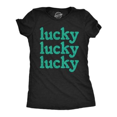 Imagem de Camiseta feminina Lucky Lucky Lucky Green Glitter divertida Dia de São Patrício Desfile Piada da Sorte Camiseta Glittery para mulheres, Preto mesclado - Glitter verde da sorte, P