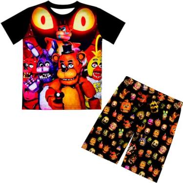 Imagem de Conjunto de camisetas de cinco ursos de terror para meninos, 2 peças, roupa de manga comprida, Preto curto, 6-7 anos