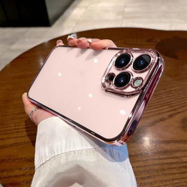 Imagem de Capa de telefone transparente para iPhone 15 14 11 12 13 14 Pro Max Mini XS X Plus Capa protetora de silicone revestida, cor ouro rosa, para iPhone 14 Pro