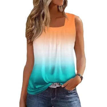 Imagem de AIMITAG Camiseta regata feminina listrada listrada com gola quadrada Color Block casual de verão camiseta solta sem mangas, Multicolorido10, P