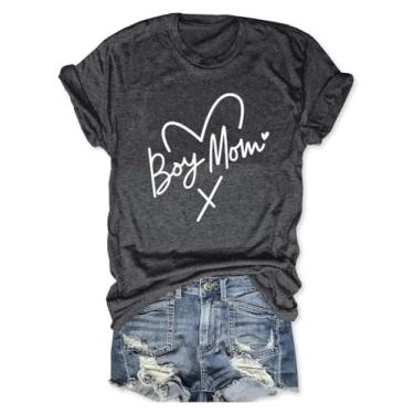 Imagem de Camiseta feminina com estampa casual para meninos e mamães, manga curta, dia das mães, Cinza escuro - 2, M