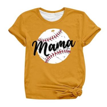 Imagem de Duobla Camiseta Baseball Mom, camisetas estampadas de beisebol para mulheres, camiseta de beisebol feminina manga curta casual verão 2024 na moda, Amarelo, M