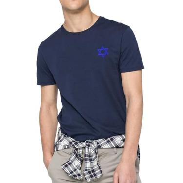 Imagem de Camiseta masculina Israel Star of David bordada manga curta clássica básica para homens, Azul marino, G