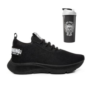 Imagem de Tênis Academia Masculino Esportivo Caminhada Bf Shoes + Coqueteleira Exclusiva (Preto, BR, Adulto, Numérico, 43)