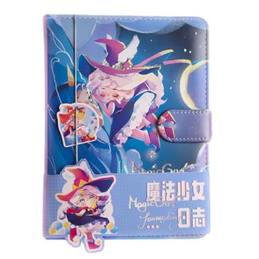 Imagem de Joucien Página de título tridimensional colorida Hot Stamping Hand Ledger PU Magnetic Buckle Hand Ledger Student Girl Cute Notebook-Witch B