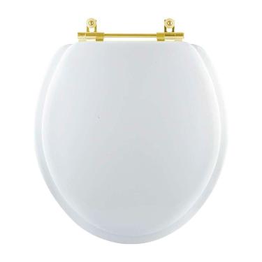 Imagem de Assento Sanitario Almofadado Convencional Oval Universal Branco com Ferragem Dourada