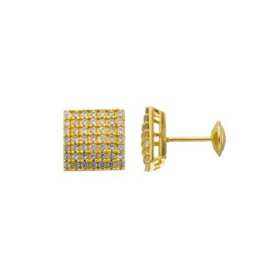 Imagem de Brinco De Ouro 18k Retangular Cravejado Em Zircônia