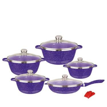 Imagem de Conjunto de panelas e frigideiras antiaderentes Pan Maifan Stone Frigideiras antiaderentes 12 peças Conjunto de panelas Conjunto de panelas para cozinhar, roxo, um