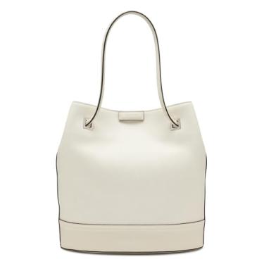 Imagem de Calvin Klein Bolsa feminina cinza – Norte/Sul, couro vegano, 2 bolsos, Querubim branco, One Size