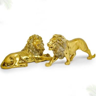 Imagem de Kit Leão Estatueta Escultura Decoração Sala Escritório Animal Enfeite 