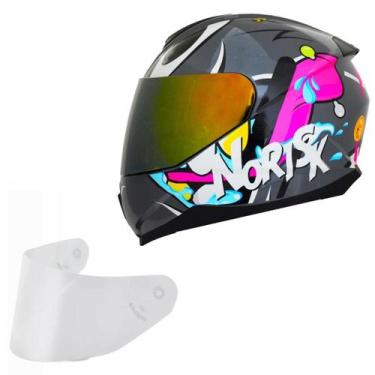 Imagem de Capacete Feminino Norisk Razor Mad Cinza Viseira Dourada, Cinza Brilho