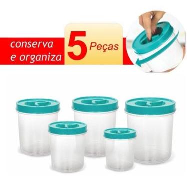Imagem de Conjunto de Mantimento 5 Pçs - Porta Alimento Tampa com Rosca - Kit 5 