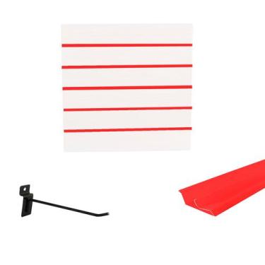 Imagem de Painel Canaletado Branco em Mdf 0,61 x 0,61m com Perfil Pvc Vermelho e