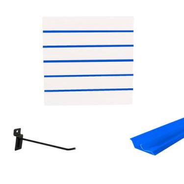 Imagem de Painel Canaletado Branco em Mdf 0,61 x 0,61m com Perfil Pvc Azul e 10 