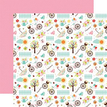 Imagem de Echo Park Paper Bikes & Umbrellas/Pontos brancos em cartolina rosa Hello Spring dupla face 30,5 cm x 30,5 cm
