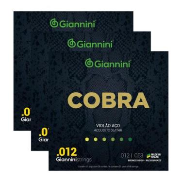 Imagem de Kit 3 Encordoamento Violão Giannini Aço Cobra Bronze CA82L 80/20 0.012