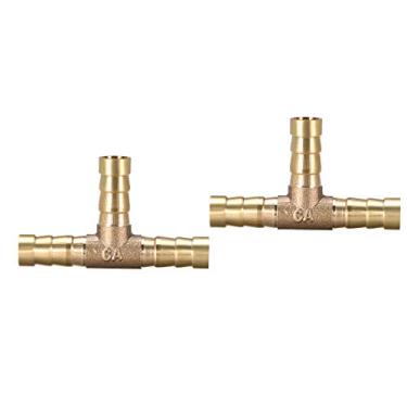Imagem de uxcell Encaixe de emenda de farpa de latão de 8 mm ou 5/40.6 cm, em forma de T, 3 vias, encaixe de mangueira de farpa, gás de ar, combustível de água, conector em T farpado, 2 peças