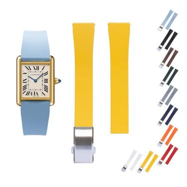 Imagem de Pulseira de borracha de liberação rápida para relógios Cartier, pulseira de borracha FKM para relógios Cartier Santos, várias cores (18 mm, amarelo)