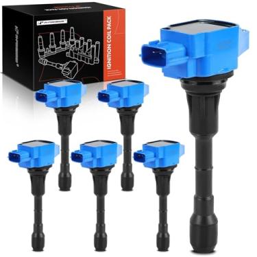Imagem de A-Premium (azul) Pacote de bobina de ignição do motor compatível com Nissan Altima 2007-2018, Murano, Pathfinder, Maxima, Quest & Infiniti QX60, Q50, G25, G35, M35, M35h, Q70, JX35, FX35, EX35,