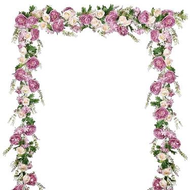 Imagem de DearHouse Guirlanda de Flores de Peônia Artificial, 2 Pacotes, Guirlanda de Peônia de Seda de 6 Pés/Fio com Flores Rosa para Decoração de Mesa de Festa de Casamento, Rubi Profundo