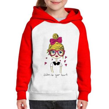 Imagem de Moletom Infantil Listen to your heart - Foca na Moda, Branco, Vermelho