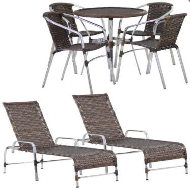 Imagem de Kit 4 Cadeiras Floripa e Mesa Tampo Tramado com 2 Espreguiçadeiras Cat