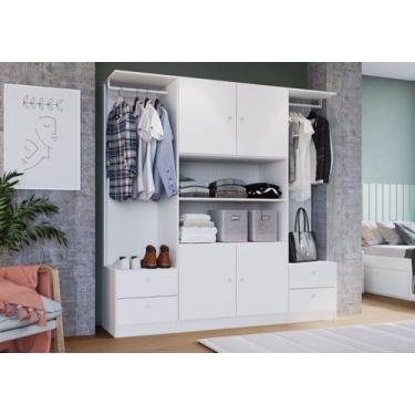 Imagem de Guarda-Roupas Casal 4 Portas, 4 Gavetas e 2 Cabideiros Closet Branco A