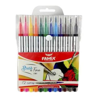 Imagem de Caneta 2 em 1 brush e fine 12 cores famix