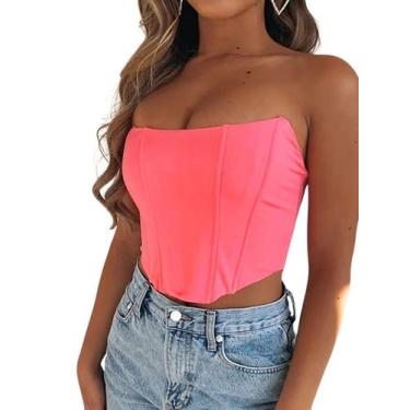 Imagem de Blusa Curta Cropped Top Tubo Corset Lycra Barra V S/ Alça, L (44-46), 