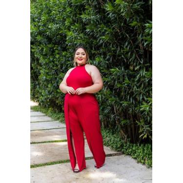 Imagem de Macacão Plus Size Frente Única Fenda na Perna - luh may, Vermelho, M