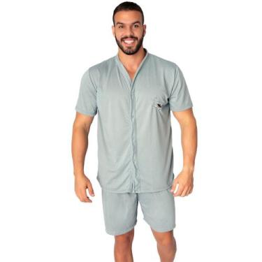 Imagem de Pijama Liso Masculino Curto Botões Short Manga Luxo - Bella Fiore Moda
