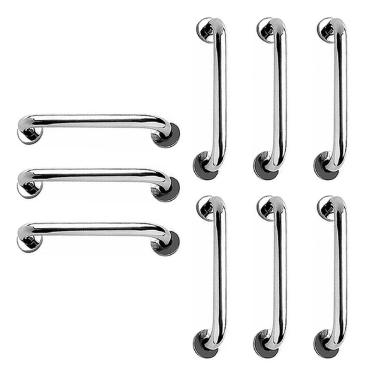Imagem de Barra de Apoio 40cm Aço Inox Kit 9 Unidades Cadeirante Idoso Deficiente Acessibilidade Banheiro Box Suporte Segurança Corrimao Escada