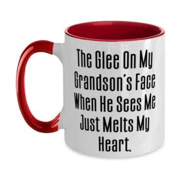 Imagem de Caneca New Grandson Two Tone 325 ml, The Glee On My Grandson's Face When He Sees Me Just, presente para neto, presentes brilhantes do vovô