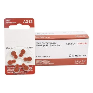 Imagem de Baterias de aparelho auditivo sem marca tamanho premium 312 zinco-ar livre de mercúrio 1,45 V (60 baterias)