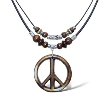 Imagem de Colar unissex de camada dupla com símbolo de paz de resina e pingente hippie estilo boho joia ajustável, Large, Resina Liga de aço Plástico, Sem Pedra Preciosa