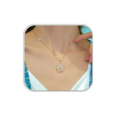 Imagem de KHKINDPRO Colar feminino de girassol giratório com pingente de girassol moderno com clavícula de girassol colar de sol para mulheres, colar com pingente simples, joia de presente, Small, Cobre, Sem