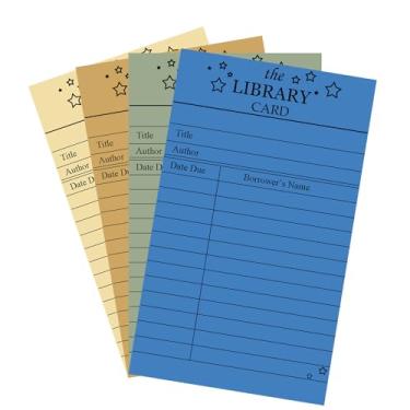 Imagem de Pacote com 100 cartões coloridos de biblioteca de 7,6 x 12,7 cm, cartões de finalização de compra para livros escolares, registro de data de vencimento para bolsos de livros e catalogação de materiais