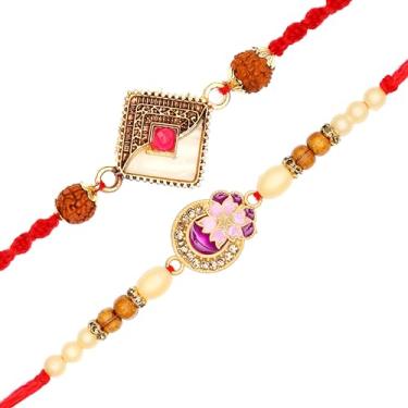 Imagem de Conjunto de 2 fios Rakhi para irmão Rakhi para Bhai Bhabhi Bhaiya e Bhatiji veera Rakhi Diwali Bhaidooj Rakhi Rakhi Conjunto Pulseira Dora Kalwa com pacote de presente para irmão irmã festival