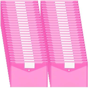 Imagem de Yeaqee 50 unidades de envelopes de plástico, envelopes de poli pastas de arquivo com fecho de botão de pressão, pastas transparentes para documentos, suporte de arquivamento tamanho A4 com bolso de