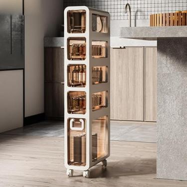 Imagem de Armário pequeno e fino para banheiro, grande capacidade, organizador estreito e fino com gavetas e rodízios transparentes, unidade de armazenamento vertical à prova d'água para pequenos espaços e