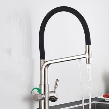 Imagem de Torneira de cozinha com filtro, ouro escovado, 360 torneiras giratórias de água pura para cozinha, torneira misturadora de água de purificação preta, níquel escovado B