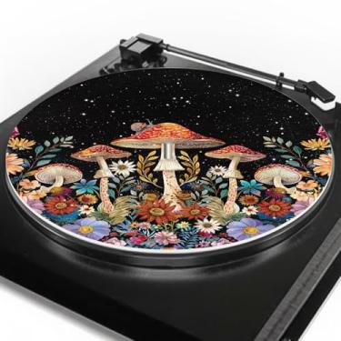 Imagem de GLENLCWE Tapete de disco de vinil de flor de cogumelo com design de silicone, tapete giratório, toca-discos, acessórios de vinil para todos os pratos de 30,5 cm