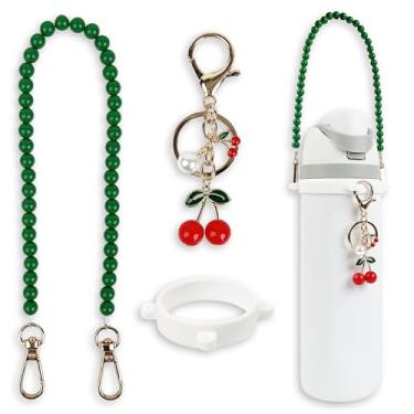 Imagem de Conjunto de alça de alça e pingente de cereja para garrafa de água Owala 680 g, 947 g, 1,13 g, Owala Kids, copo de café Owala, Owala FreeSip, para acessórios Owala e acessórios Stanley Cup (verde