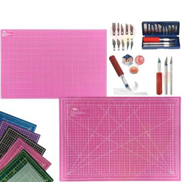 Imagem de Base de Corte Dupla Face Multiuso Cortar Papel Tecido Artesanato Patchwork Scrapbook Estilete de Precisão Profissional (Rosa)