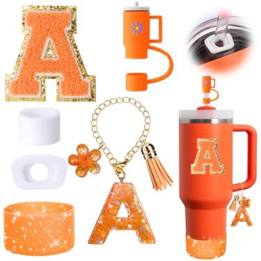 Imagem de Mity rain Conjunto de acessórios de copo laranja de 6 peças para copo Stanley Cup de 850 g 1,134 g com alça, incluindo tampa de cobertura de palha e bota, tampa à prova de derramamento, pingente de