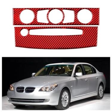Imagem de IKUESM Compatível com BMW Série 5 E60 2004-2010 Acessórios Interior de fibra de carbono Ar condicionado do carro Painel de controle de CD Adesivos de moldura de cobertura de acabamento(Style A(Red))
