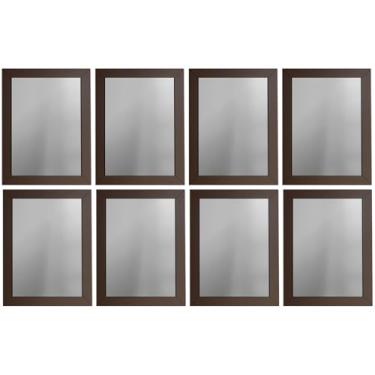 Imagem de Kit 8 Espelhos Decorativo 18x24 Com Moldura de Madeira Preta Branca Dourada ou Tabaco para Quarto Sala Banheiro Salão de Beleza Manicure Hall de Entrada (Marrom)