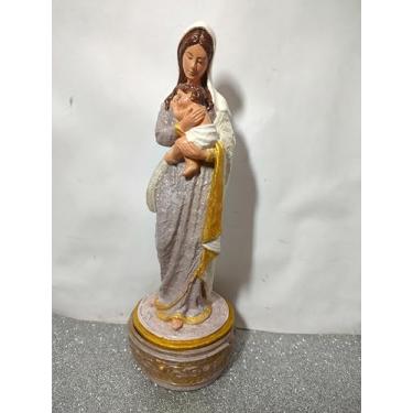 Imagem de Imagem Religiosa Decorativa Sonho de Mãe com Porta Terços, 23cm, Branco e Dourado