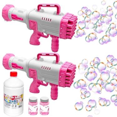 Imagem de Kit com 2 Arminhas Faz Bolhas de Sabão Elétrica Bazuca Bolinha Rosa